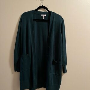 Denim & Co. Dark Green Cardigan Sweater Long Knit